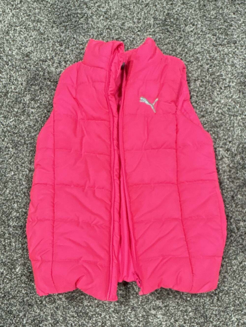 Puma Puffer Vest Size S (7-8) Hot Pink Quilted Full Zip